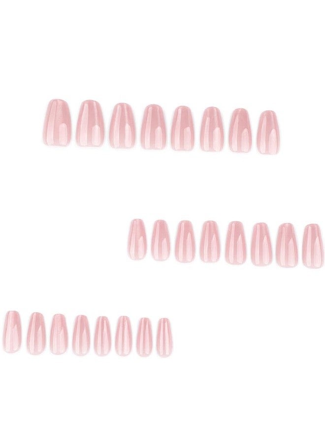 Foccna Short Press on Nails Square Fake Nails Nude Glossy, Salon Quality Artificial Nails 24pcs - Image 2
